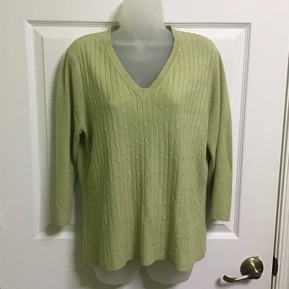 White Stag Women’s Cable Knit Front Sweater Lime Green Soft Cottagecore Sz Large